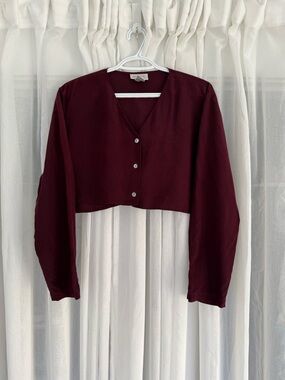 Vintage Maroon 100% silk reworked cropped shirt